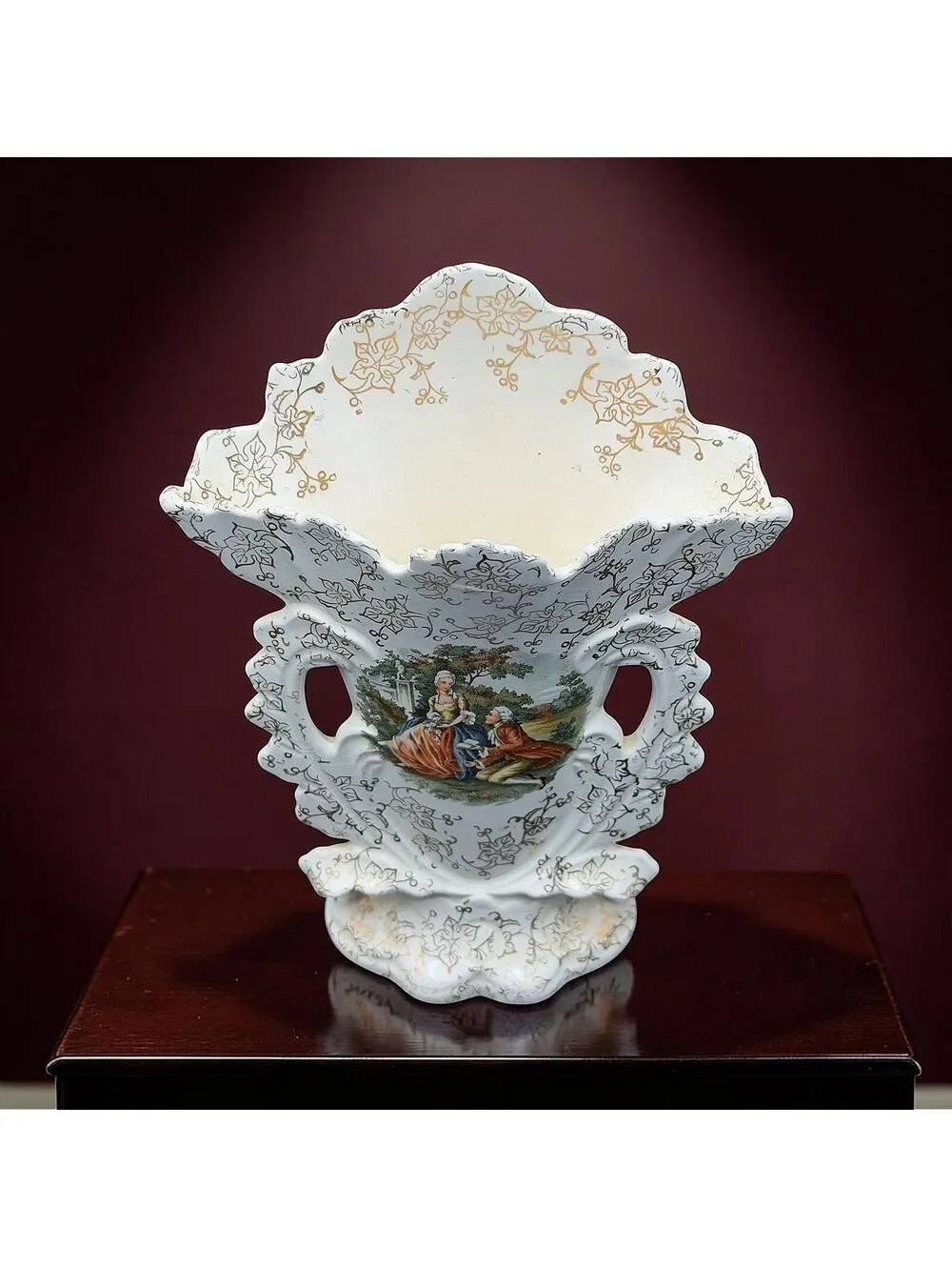 Antique Royal China 22Kt Gold Victorian Portrait Double Handle Vase Urn Decor 9